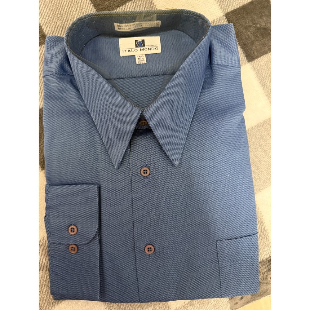 Italo Mondo Dress Shirt Men's 18.5 36/37 Tall Blue Long Sleeve Pocket Casual New